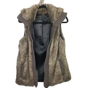 Ashley Premium Retro Faux Fur Mob Wife Ribbed Knit Edge Open Vest Women's L